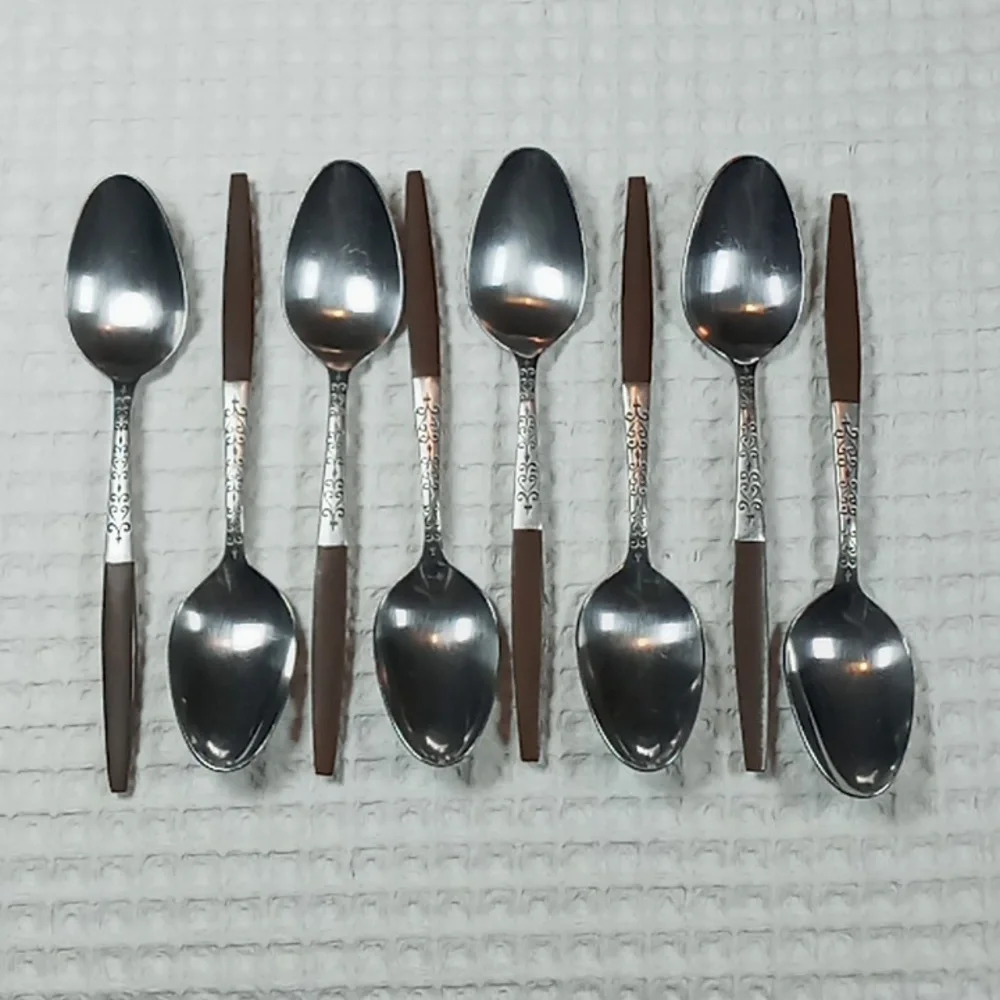 MCM Interpur Stainless Steel Scroll Design Wood Handle Flatware 41 Pcs Japan